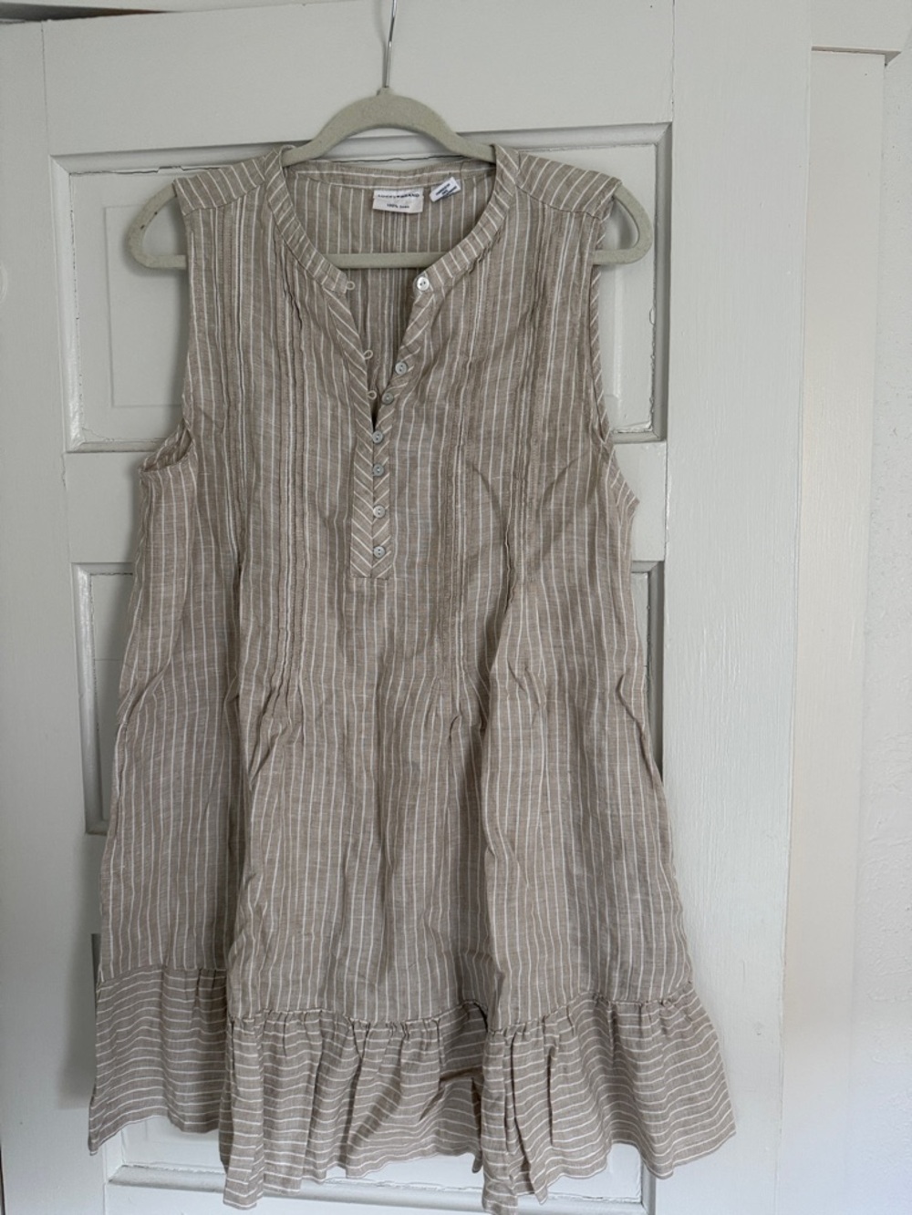 Lucky Brand Beige and White Striped 100% Linen Dress